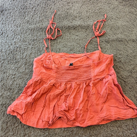 Dynamite Orange Linen Blend Crop Top Tie Sleeves Baby Doll Size XS - Picture 4 of 6